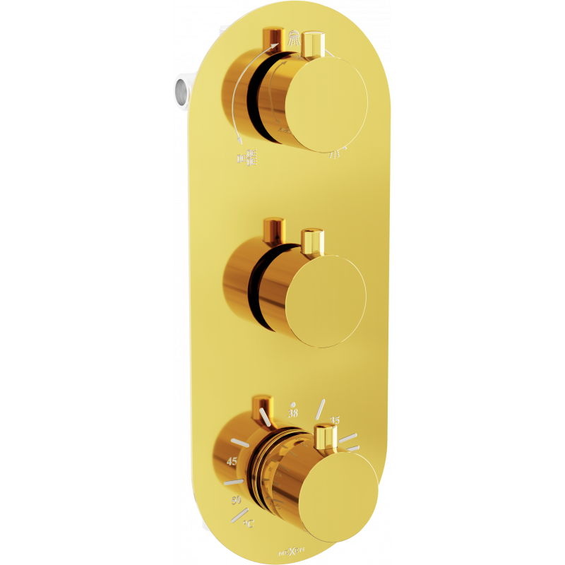 Mexen Kai Thermostatische 3-Wege-Badewannen- und Duscharmatur, Gold - 77603-50