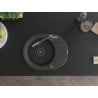 Mexen Kevin Granitspüle 1-Becken mit Abtropffläche und Küchenarmatur Flora, schwarz gesprenkelt - 6517-76-670401-08-B