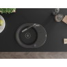 Mexen Kevin Granitspüle mit 1 Becken, Abtropffläche und Küchenarmatur Flora, schwarz gesprenkelt - 6517-76-670401-08-B