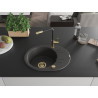 Mexen Kevin Granitspüle 1-becken mit Abtropffläche und Küchenarmatur Flora, schwarz gesprenkelt - 6517-76-670401-57-G