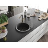 Mexen Kevin Granitspüle 1-beckig mit Abtropffläche und Küchenarmatur Flora, schwarz gesprenkelt - 6517-76-670401-57-B