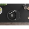 Mexen Kevin Einbauspüle aus Granit, 1 Becken mit Abtropffläche und Küchenarmatur Flora, schwarz - 6517-77-670401-00