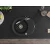 Mexen Kevin Granitspüle 1-kommerziell mit Abtropffläche und Küchenarmatur Flora, schwarz - 6517-77-670401-07