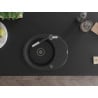 Mexen Kevin Granitspüle 1-beckig mit Abtropffläche und Küchenarmatur Flora, schwarz - 6517-77-670401-07-B