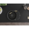 Mexen Kevin Granitspüle 1-Becken mit Abtropffläche und Küchenarmatur Flora, schwarz - 6517-77-670401-57-B
