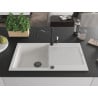 Mexen Leo Granitspüle 1-Becken mit Abtropffläche und Küchenarmatur Carla, weiß - 6501-20-670700-70