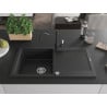 Mexen Leo Granitspüle 1-Becken mit Abtropffläche und Küchenarmatur Carla, schwarz/silber Metallic - 6501-73-670700-70