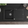 Mexen Leo Granitspüle 1-Becken mit Abtropffläche und Küchenarmatur Carla, schwarz/silber Metallic - 6501-73-670700-70