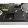 Mexen Leo Granitspüle 1-Becken mit Abtropffläche und Küchenarmatur Carla, schwarz/goldene Metallic - 6501-75-670700-00