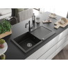 Mexen Leo Granitspüle, 1 Becken mit Abtropffläche und Küchenarmatur Carla, schwarz/goldfarben metallic - 6501-75-670700-70