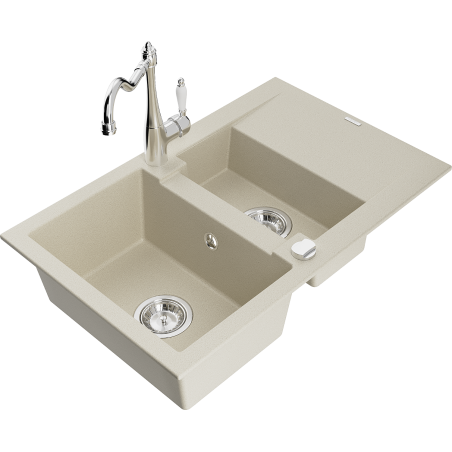 Mexen Gaspar Granitspüle 1,5-beckig mit Abtropffläche und Küchenarmatur Carla, beige - 6507-69-670700-00