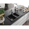 Mexen Gaspar Granitspüle 1,5-Becken mit Abtropffläche und Küchenarmatur Carla schwarz/silbermetallic - 6507-73-670700-70