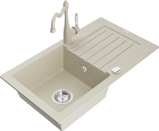 Mexen Pablo Granitspüle 1-becken mit Abtropffläche und Küchenarmatur Carla, beige - 6510-69-670700-69