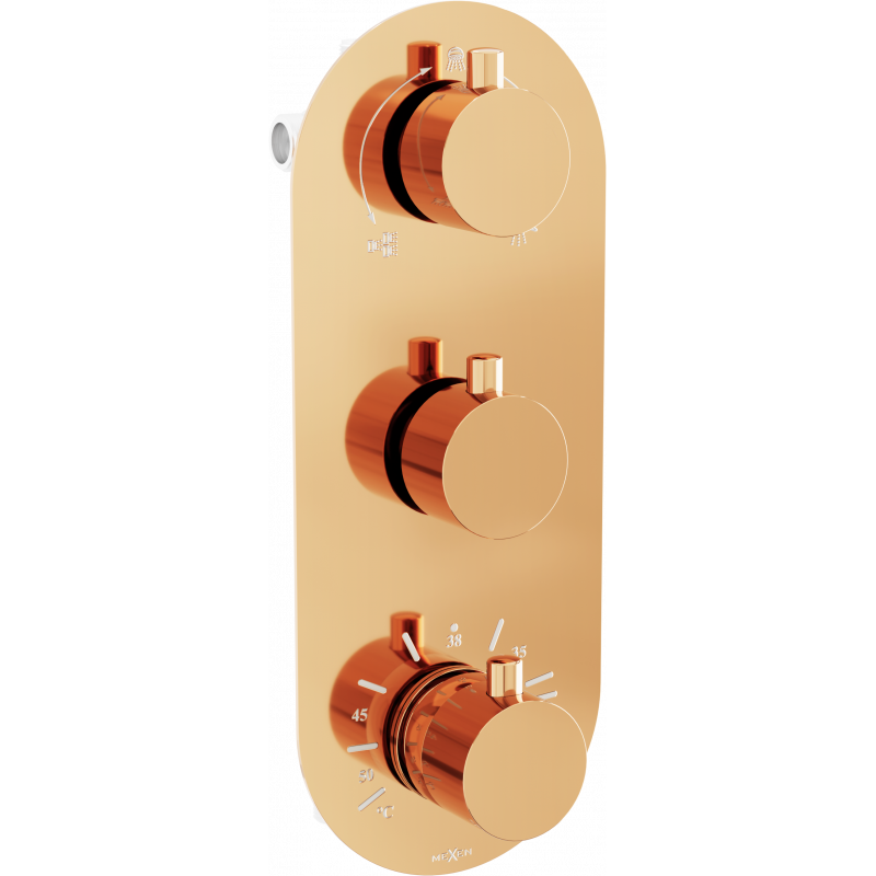 Mexen Kai thermostatische 3-Wege-Badewannen- und Duscharmatur, Roségold - 77603-60