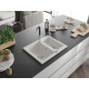 Mexen Carlos Granitspüle 1,5-Zimmer mit Küchenarmatur Flora, weiß - 6518-20-670401-07