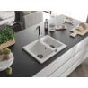 Mexen Carlos Granitspüle 1,5-Becken mit Küchenarmatur Flora, weiß - 6518-20-670401-07-B