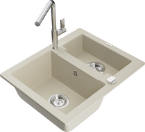 Mexen Carlos Granitspüle 1,5-Becken mit Küchenarmatur Flora, beige - 6518-69-670401-00