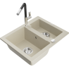 Mexen Carlos Granit-Spüle 1,5-Becken mit Küchenarmatur Flora, beige - 6518-69-670401-07