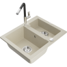 Mexen Carlos Granitspüle 1,5-fach mit Küchenarmatur Flora, beige - 6518-69-670401-07