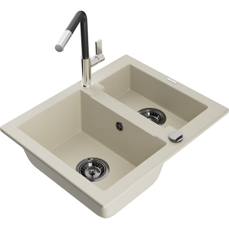 Mexen Carlos Granitspüle 1,5-Fach mit Küchenarmatur Flora, beige - 6518-69-670401-07-B
