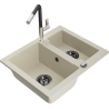 Mexen Carlos Granitspüle 1,5-Becken mit Küchenarmatur Flora, beige - 6518-69-670401-07-B