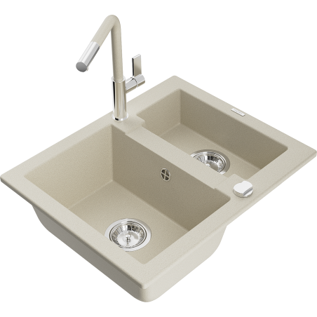 Mexen Carlos Granitspüle 1,5 Becken mit Küchenarmatur Flora, beige - 6518-69-670401-09