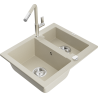 Mexen Carlos Granitspüle 1,5 Becken mit Küchenarmatur Flora, beige - 6518-69-670401-09