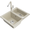 Mexen Carlos Granitspüle 1,5-beckig mit Küchenarmatur Flora, beige - 6518-69-670401-09
