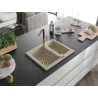 Mexen Carlos granit Spülbecken 1,5 Kammern mit Küchenarmatur Flora, beige - 6518-69-670401-57-G