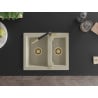 Mexen Carlos granit Spülbecken 1,5 Kammern mit Küchenarmatur Flora, beige - 6518-69-670401-57-G