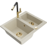 Mexen Carlos granit Spülbecken 1,5 Kammern mit Küchenarmatur Flora, beige - 6518-69-670401-57-G