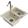 Mexen Carlos Granit-Spülbecken 1,5-Kammer mit Küchenarmatur Flora, beige - 6518-69-670401-57-B