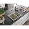 Mexen Carlos Granitspüle 1,5-fach mit Küchenarmatur Flora, beige - 6518-69-670401-70-B