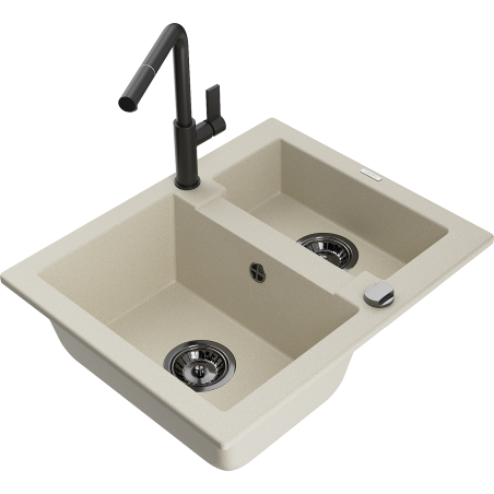 Mexen Carlos Granitspüle 1,5-fach mit Küchenarmatur Flora, beige - 6518-69-670401-70-B