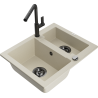 Mexen Carlos Granitspüle 1,5-becken mit Küchenarmatur Flora, beige - 6518-69-670401-70-B