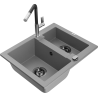 Mexen Carlos 1,5-Kammer-Granitzle sink mit Küchenarmatur Flora, grau - 6518-71-670401-07-B