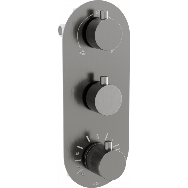 Mexen Kai thermostatische Badewannen-Duscharmatur mit 3 Ausgängen, Graphit - 77603-66