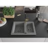 Mexen Carlos Granitspüle 1,5-Becken mit Küchenarmatur Flora, grau - 6518-71-670401-57-B