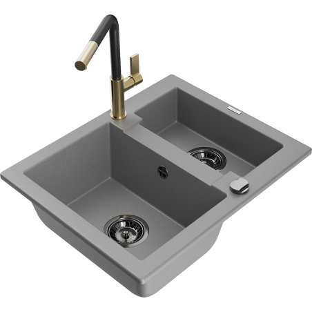 Mexen Carlos 1,5-Kammer Granitspüle mit Küchenarmatur Flora, grau - 6518-71-670401-57-B
