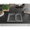 Mexen Carlos Granitspüle 1,5-Becken mit Küchenarmatur Flora, grau - 6518-71-670401-70-B