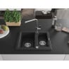 Mexen Carlos Granitspüle 1,5-Becken mit Küchenarmatur Flora, schwarz/silber metallic - 6518-73-670401-00