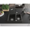 Mexen Carlos Granitspüle 1,5-Becken mit Küchenarmatur Flora, schwarz/goldener Metallic - 6518-75-670401-07