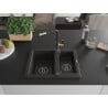 Mexen Carlos Granitspüle 1,5-Kammern mit Küchenarmatur Flora, schwarz/goldmetallik - 6518-75-670401-57-B
