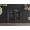 Mexen Carlos Granitspüle 1,5-Kammer mit Küchenarmatur Flora, schwarz gesprenkelt - 6518-76-670401-08-B