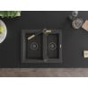Mexen Carlos Granitspüle 1,5-Becken mit Küchenarmatur Flora, schwarz gesprenkelt - 6518-76-670401-57-B