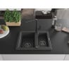 Mexen Carlos Granitspüle 1,5-Becken mit Küchenarmatur Flora, schwarz gesprenkelt - 6518-76-670401-70-B