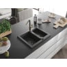 Mexen Carlos Granitspüle 1,5-fach mit Küchenarmatur Flora, schwarz gesprenkelt - 6518-76-670401-75-B
