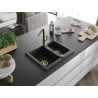 Mexen Carlos Granitspüle 1,5-becken mit Küchenarmatur Flora, schwarz - 6518-77-670401-57-G