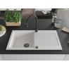 Mexen Leo 1-Kammer-Granitsinkel mit Abtropffläche und Küchenarmatur Elia, weiß - 6501-20-670101-70