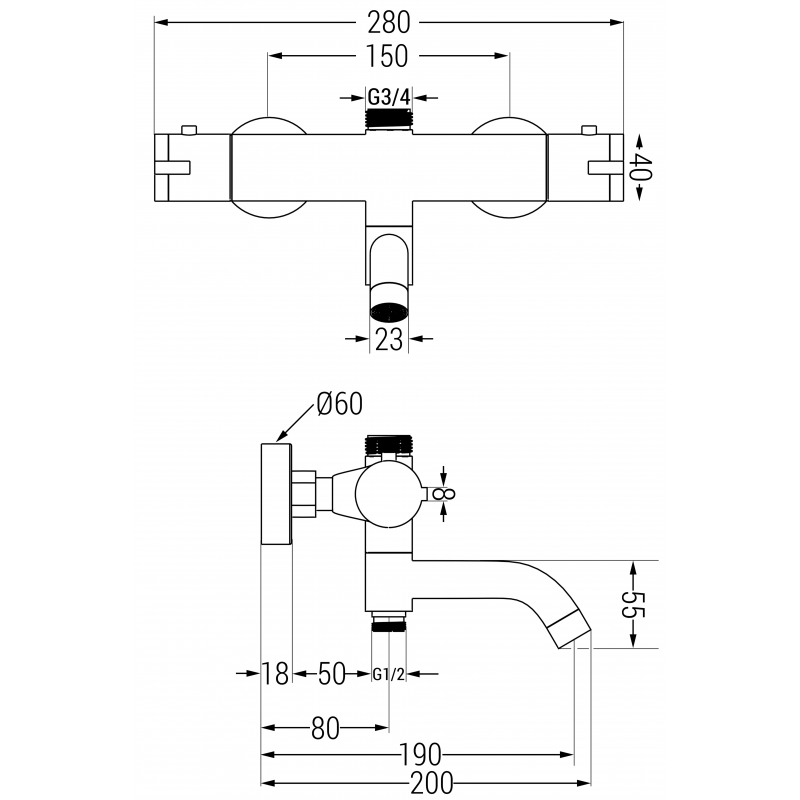 Mexen Kai Thermostatische Wannen-Duscharmatur, Chrom - 77900-00